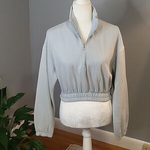 Celebrity Pink Soft Lt. Blue 1/4 Zip Elastic Waist Crop Sweatshirt - Size S